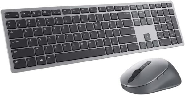 Dell KM7321W Premier Multi-Device Wireless Keyboard and Mouse, UK (QWERTY) Eng Arabic, 2.4GHz, Bluetooth 5.0, 128-bit AES Encryption, 4000 dpi, Compatible with Windows, Mac, Linux, Chrome and Android, (Grey)