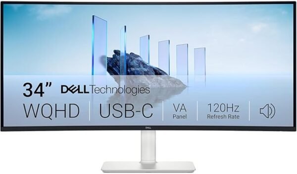 Dell 34 Plus USB-C Monitor - S3425DW, WQHD (3440x1440), 21:9 Curved, 120Hz, VA, 1ms, AMD FreeSync Premium, HDR10, Height Adjustment, Built-in Speakers, 2 USB-C, 2 HDMI, 3 Year Warranty