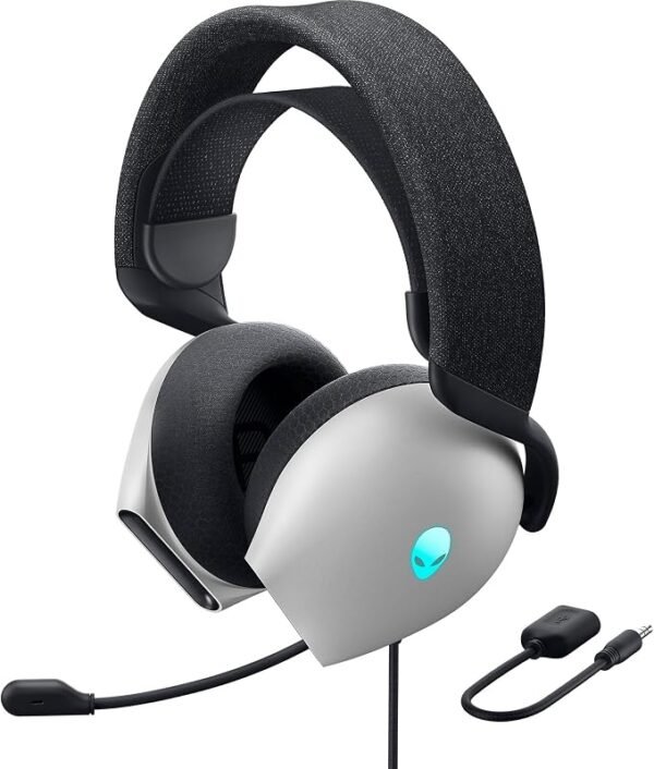 Alienware AW520H Wired Gaming Headset - Dolby Atmos, Unidirectional, AlienFX 16.8 Million RGB Colors, Microphone Mute, Volume On-Headset Controls, 40mm Hi-Res Certified - Lunar Light, Lunar Light Brand: Alienware
